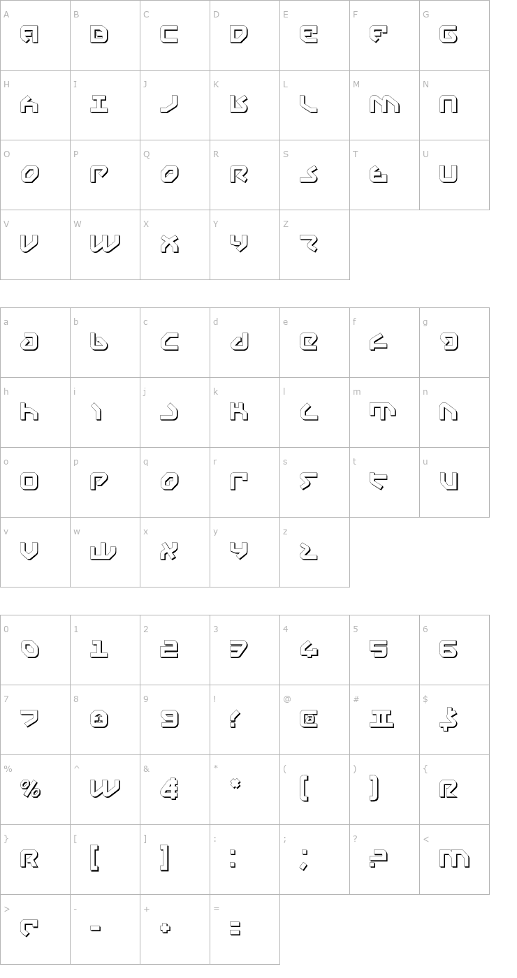 Character Map Yahren Shadow Font