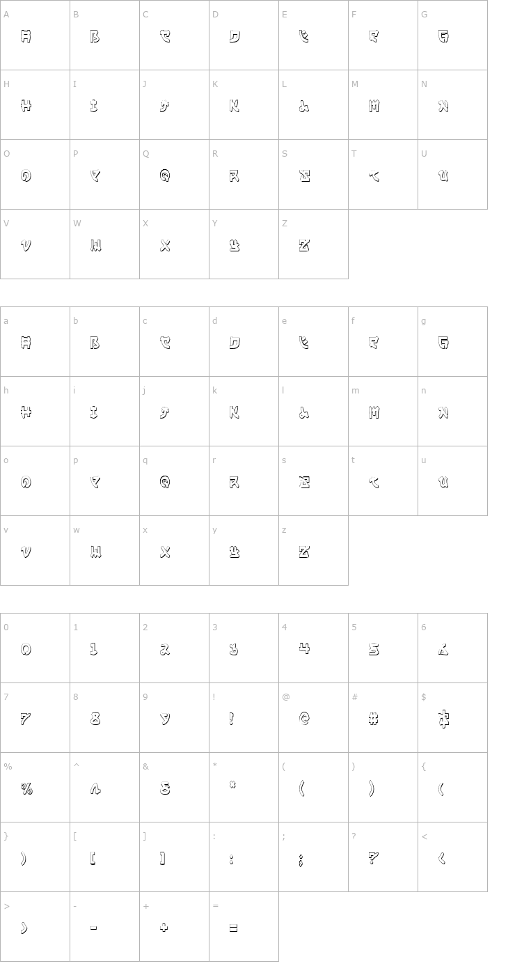 Character Map Yama Moto 3D Condensed Font