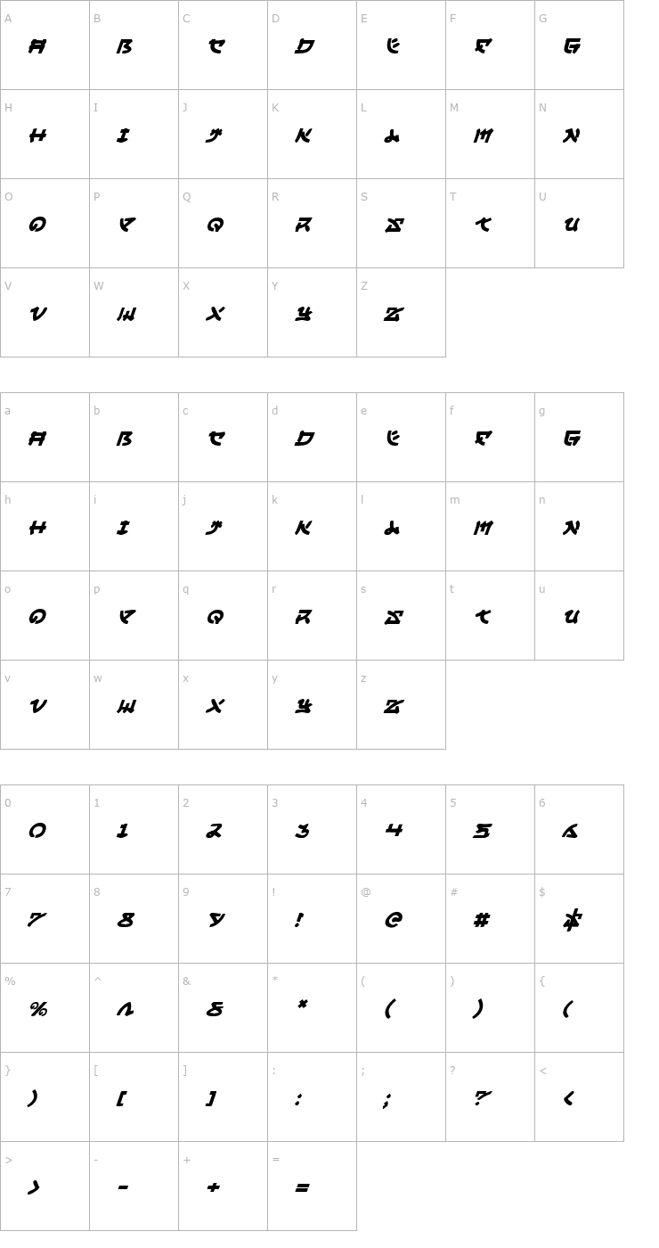 Character Map Yama Moto Italic Font