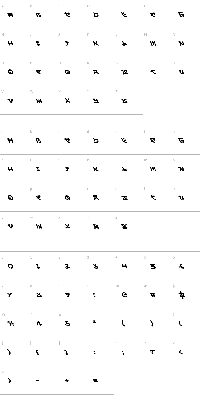 Character Map Yama Moto Leftalic Font