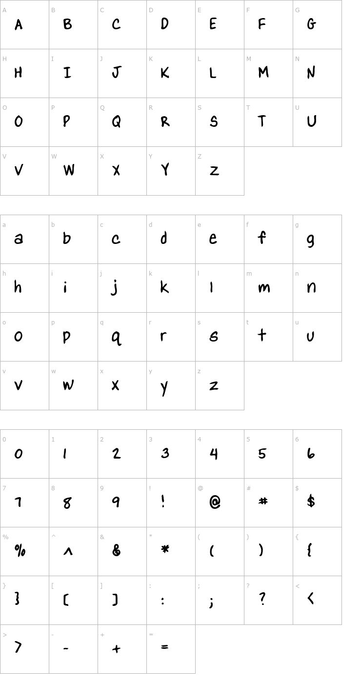 Character Map YanksHand Bold Font
