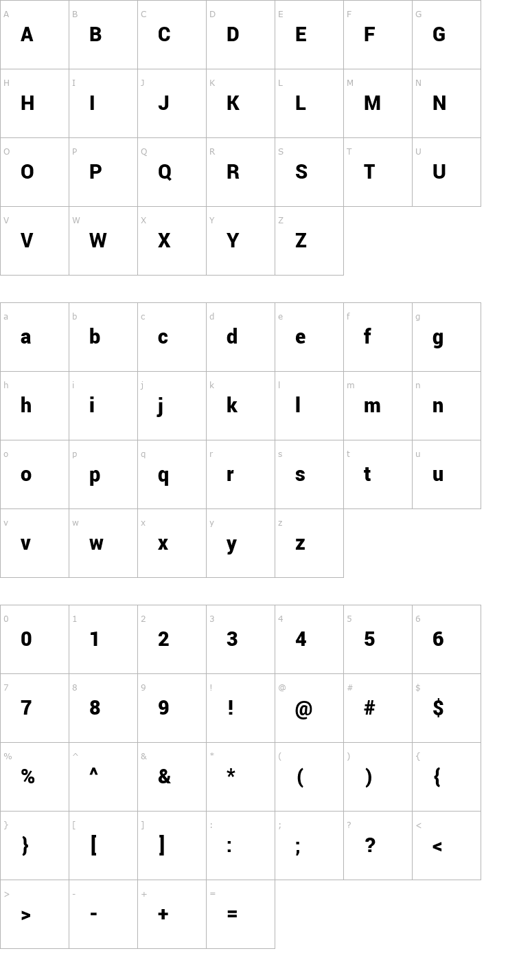 Character Map Yantramanav Black Font