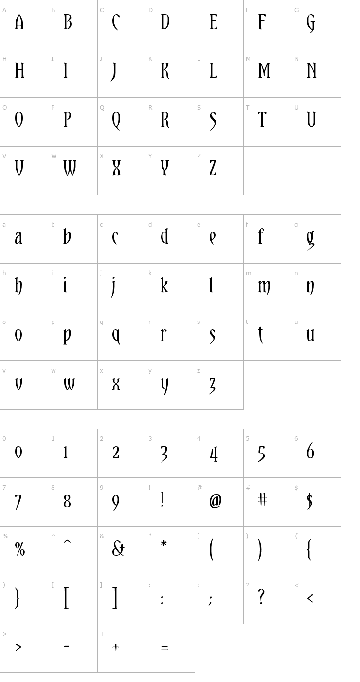 Character Map Yataghan Font