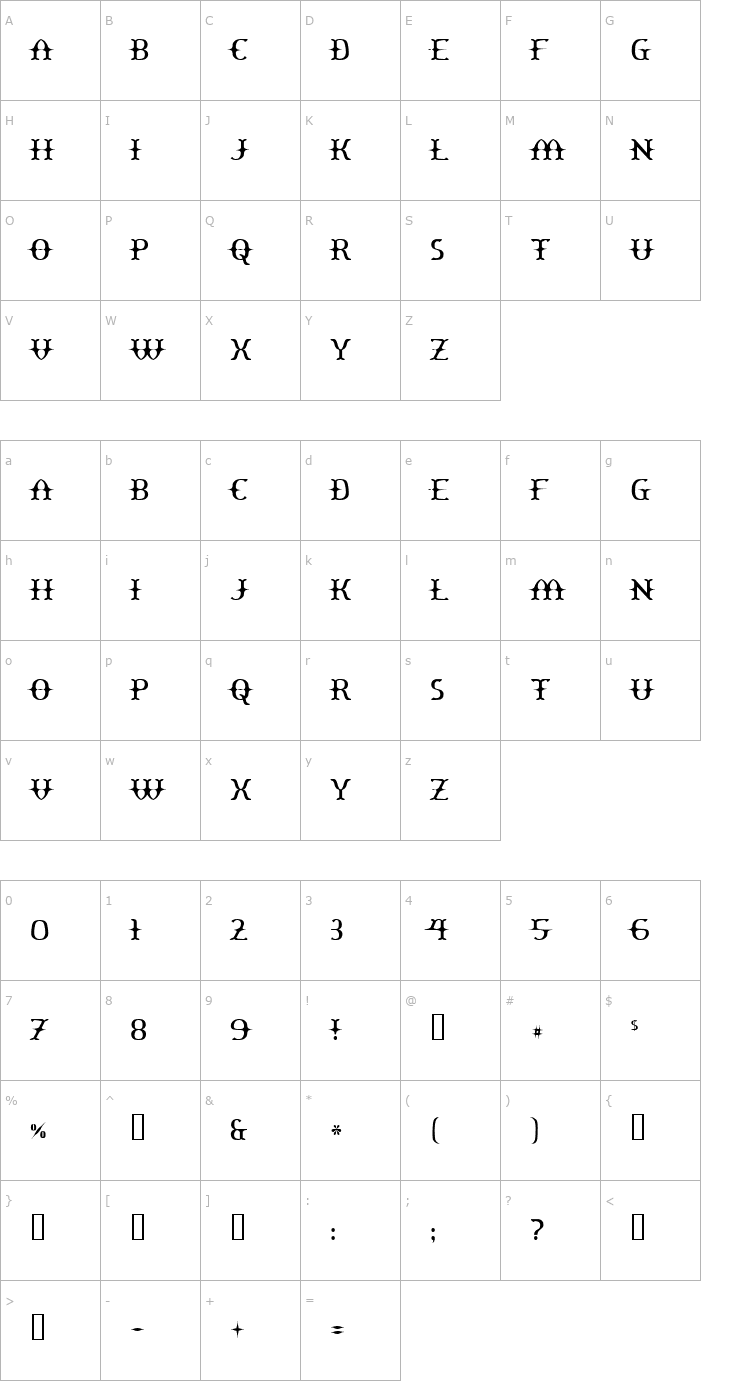 Character Map Yawnovision Font