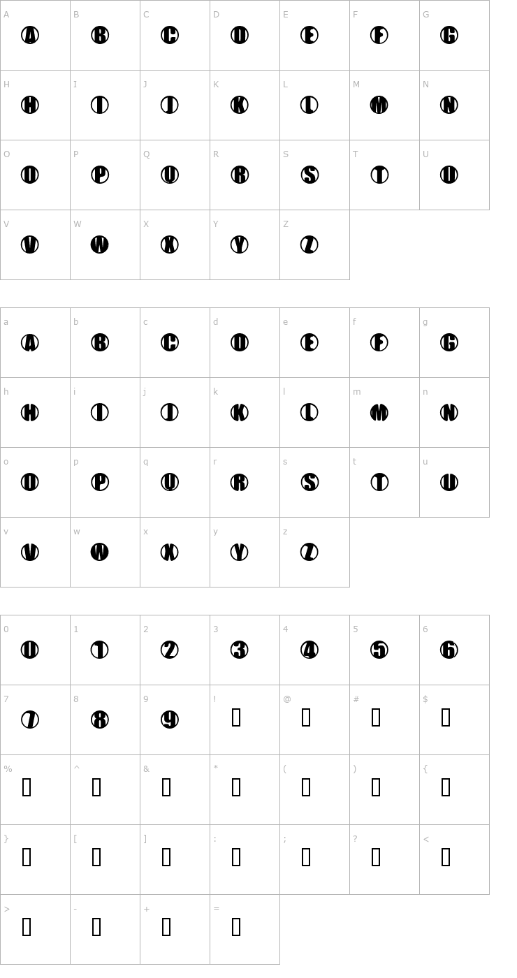 Character Map YChrome Contained Font