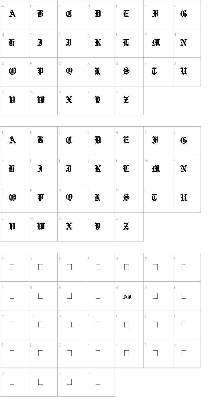 Character Map Ye Old Shire Font