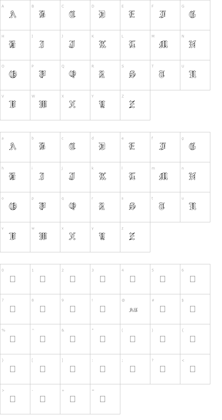 Character Map Ye Old Shire Outline Font