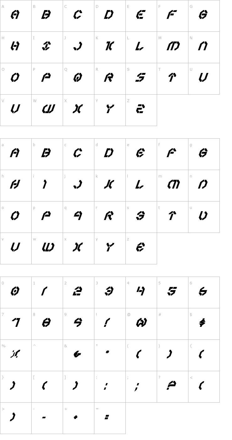Character Map Year 3000 Bold Italic Font