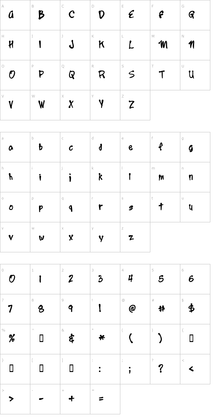 Character Map Year2000Boogie Font