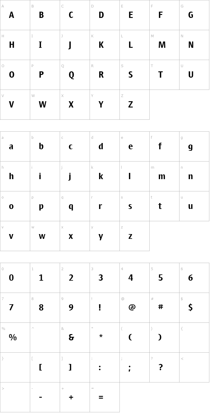 Character Map Yellow-Bold Font