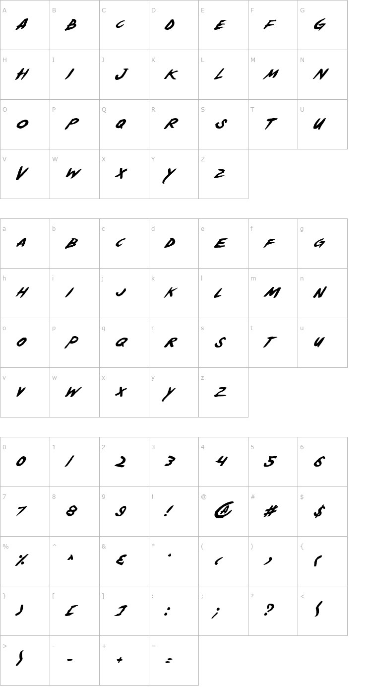 Character Map Yellowjacket Italic Font