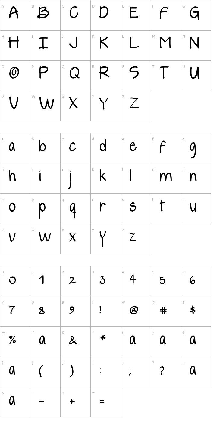 Character Map yelly Font