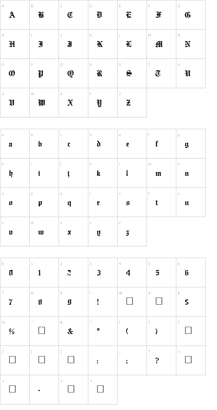 Character Map YeOldEnglish Font