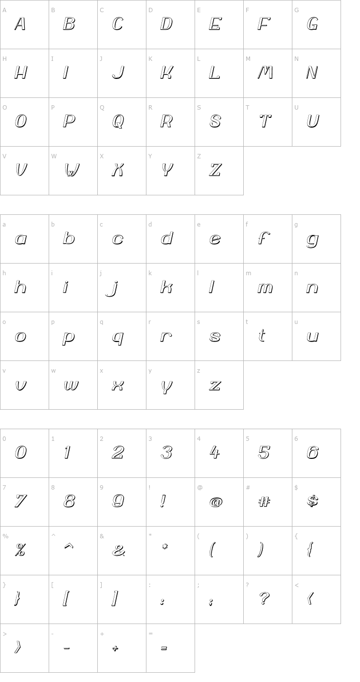 Character Map Yiggivoo Unicode 3D Italic Font