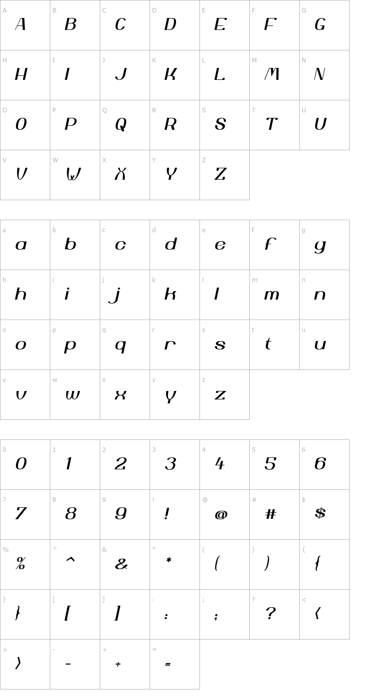 Character Map Yiggivoo Unicode Italic Font