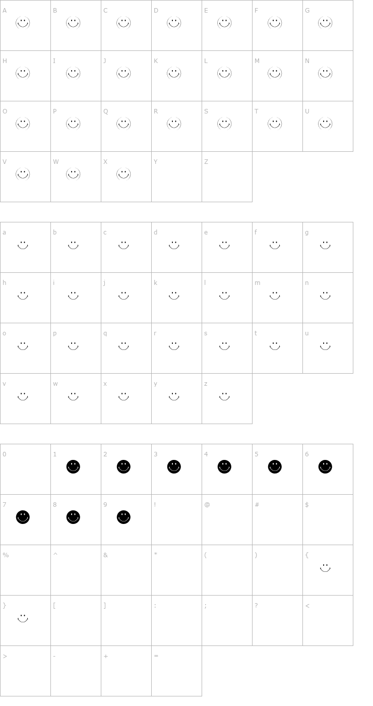 Character Map YLD 70's Smiley Font