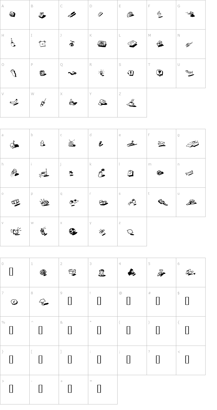 Character Map yodle Font