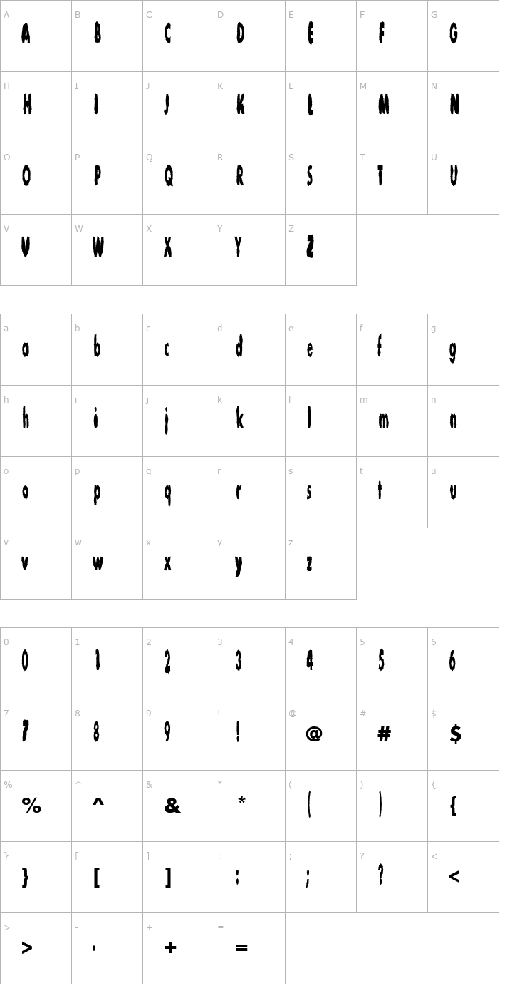 Character Map Young American 1 Font