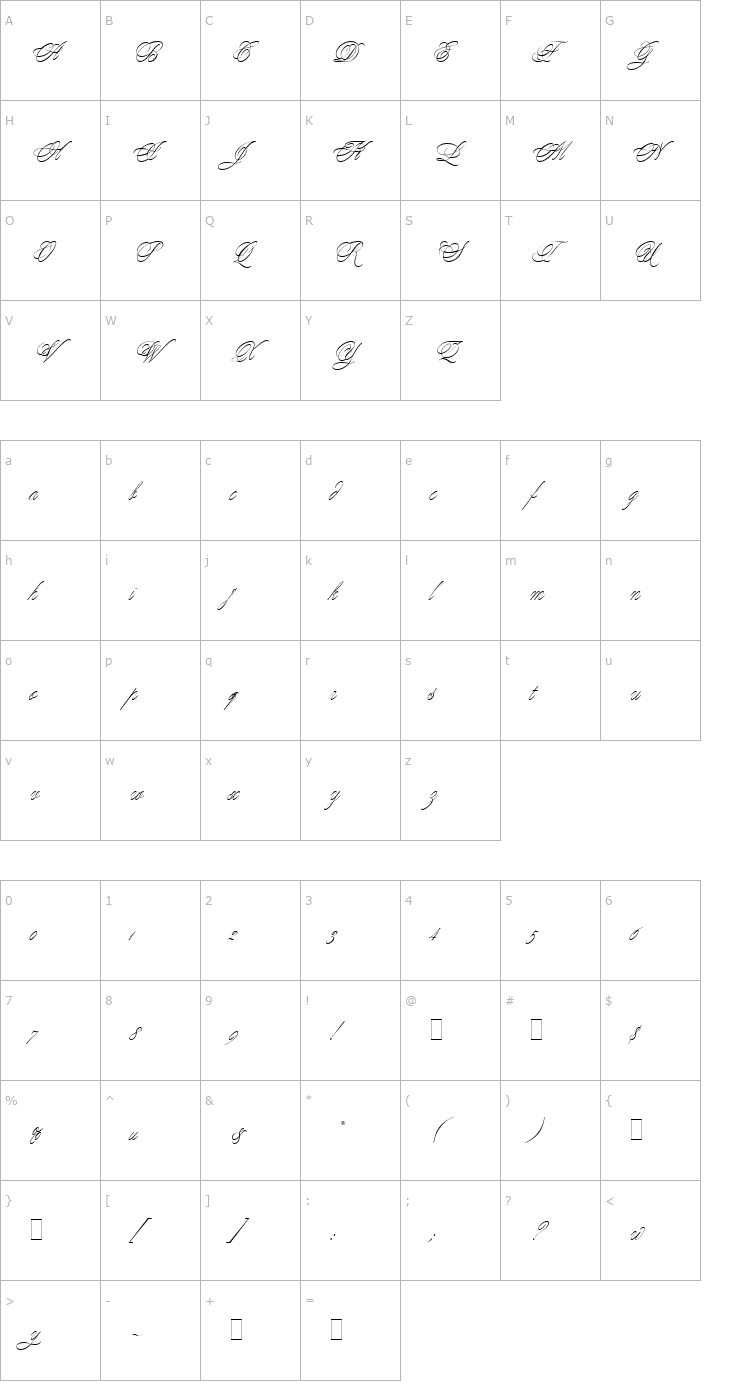 Character Map Young Baroque LET Font