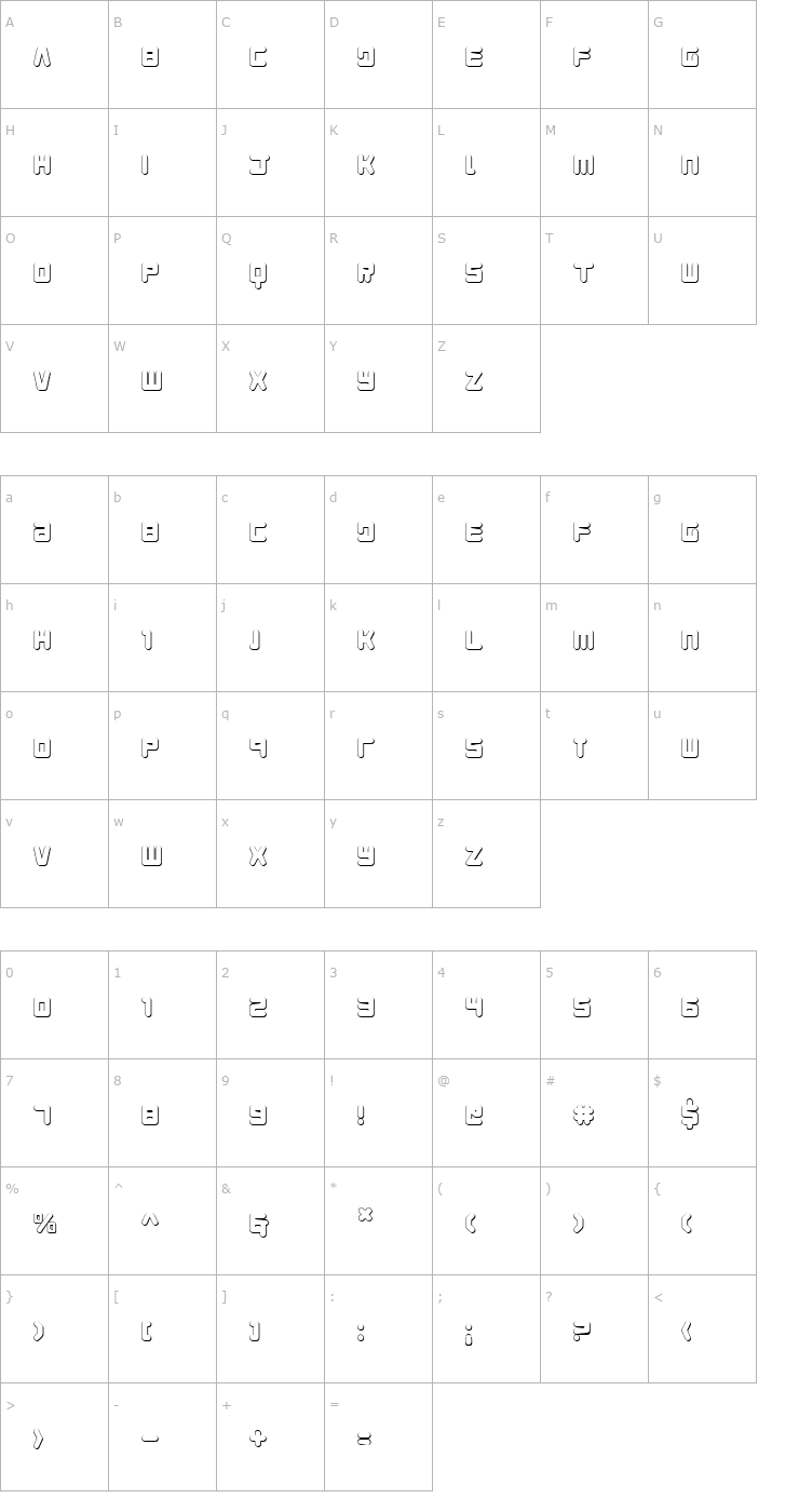 Character Map Young Techs 3D Font