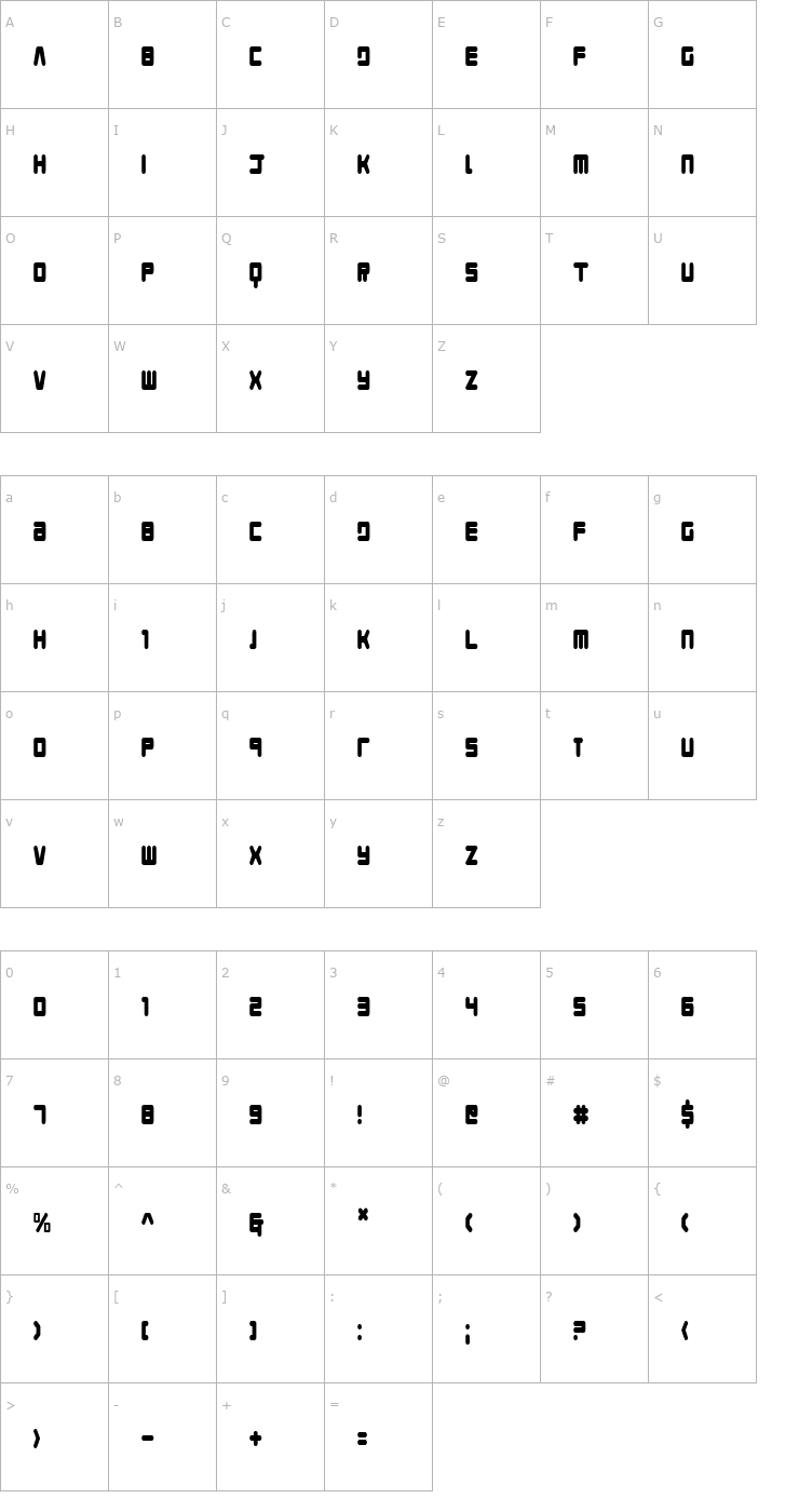 Character Map Young Techs Condensed Font