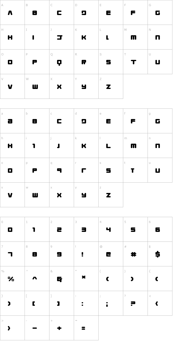 Character Map Young Techs Expanded Font
