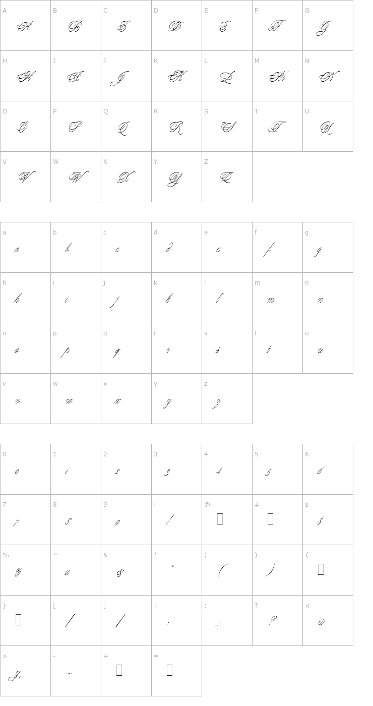 Character Map YoungBaroque Font