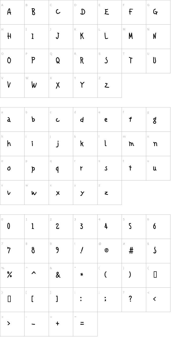 Character Map YoungFreshFellows Plane Font