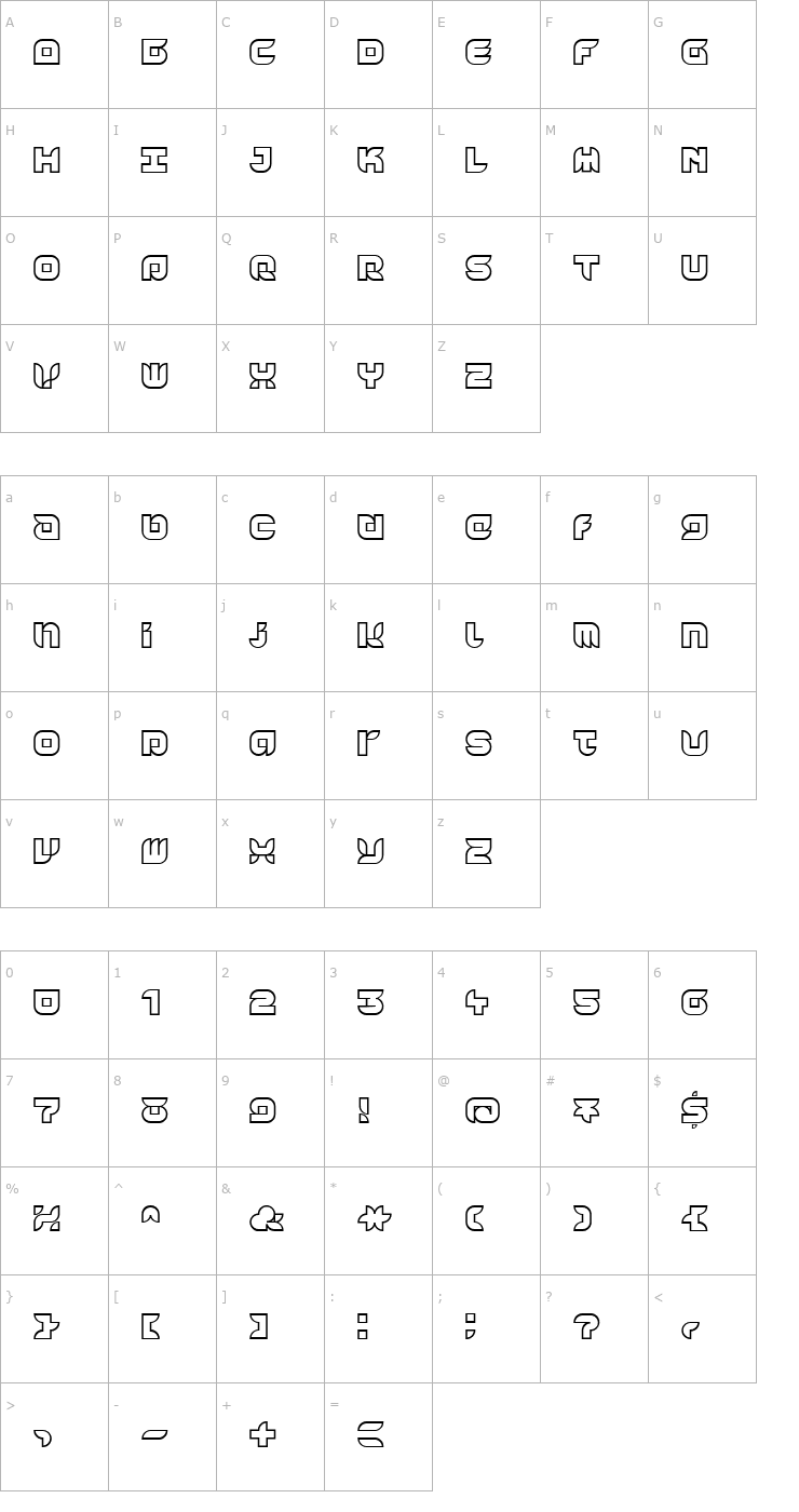 Character Map Yr72Outline Font