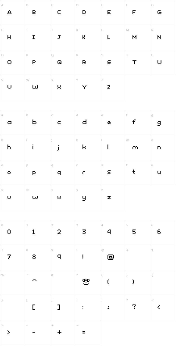 Character Map Yunapixel Font