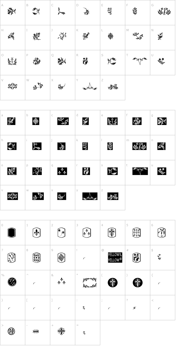 Character Map YY Old English Dingbats Font