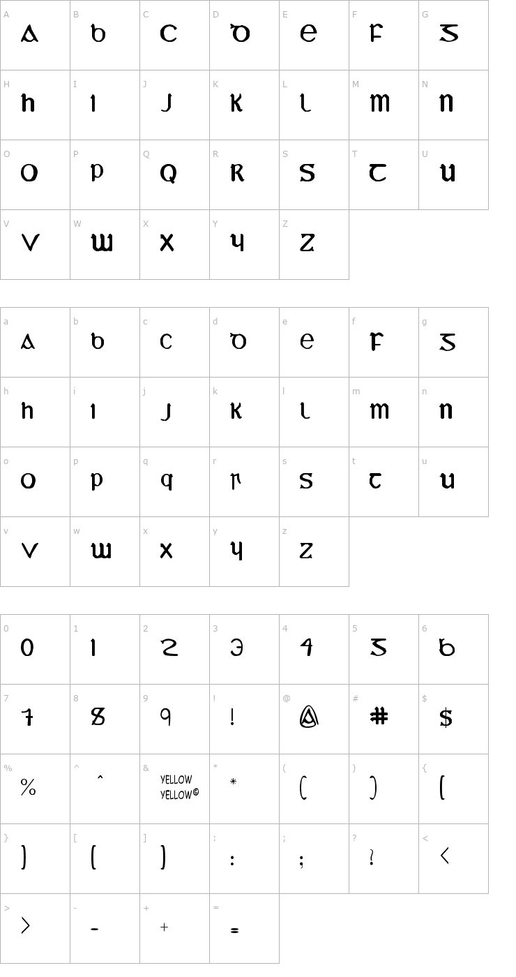 Character Map YY Uncial Most Irish Font