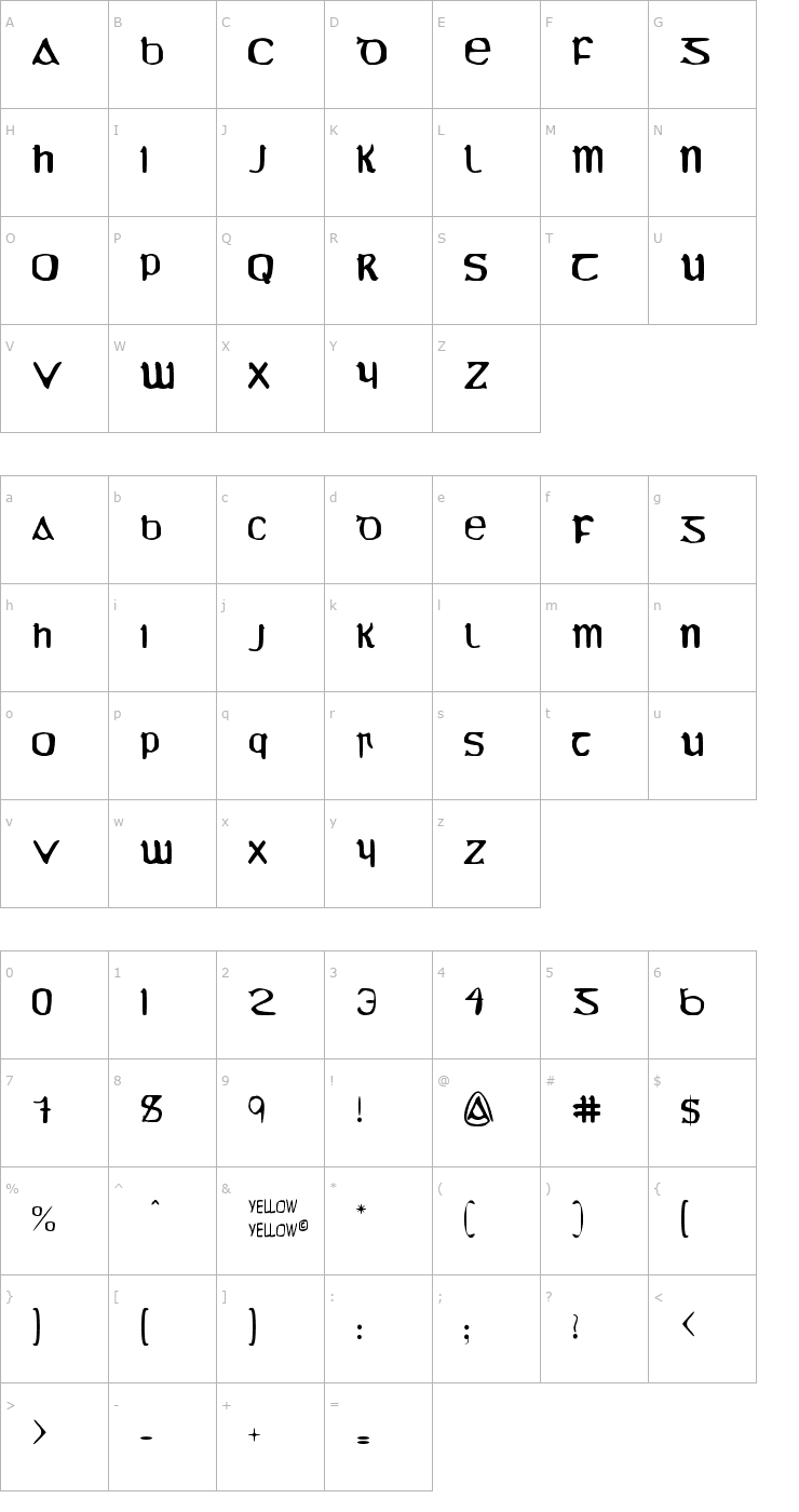 Character Map YY Uncial Most Irish Molded Font