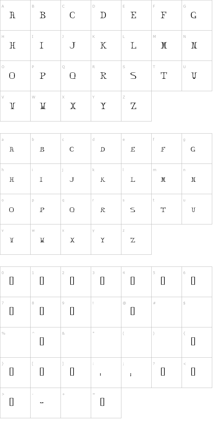 Character Map Zabdiel Font