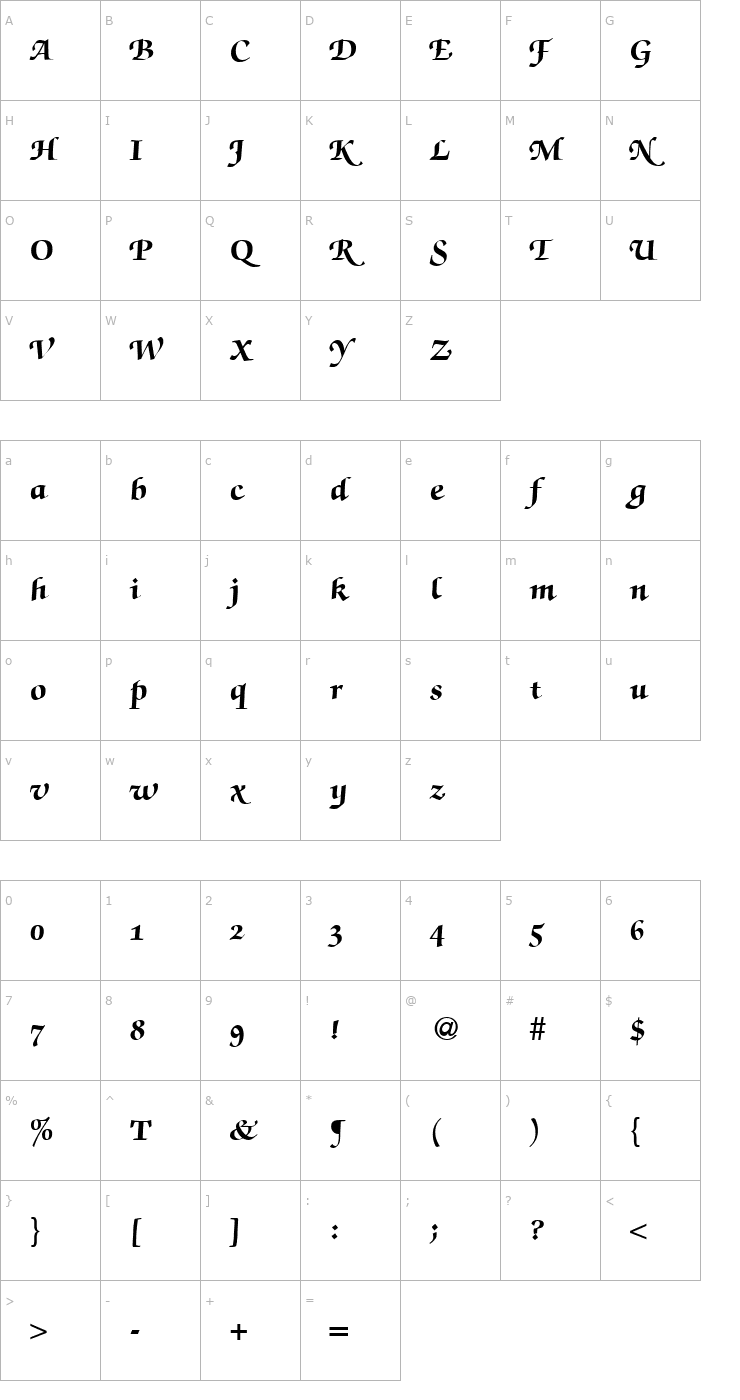 Character Map ZabriskieScriptSwashHeavy-Regular Font