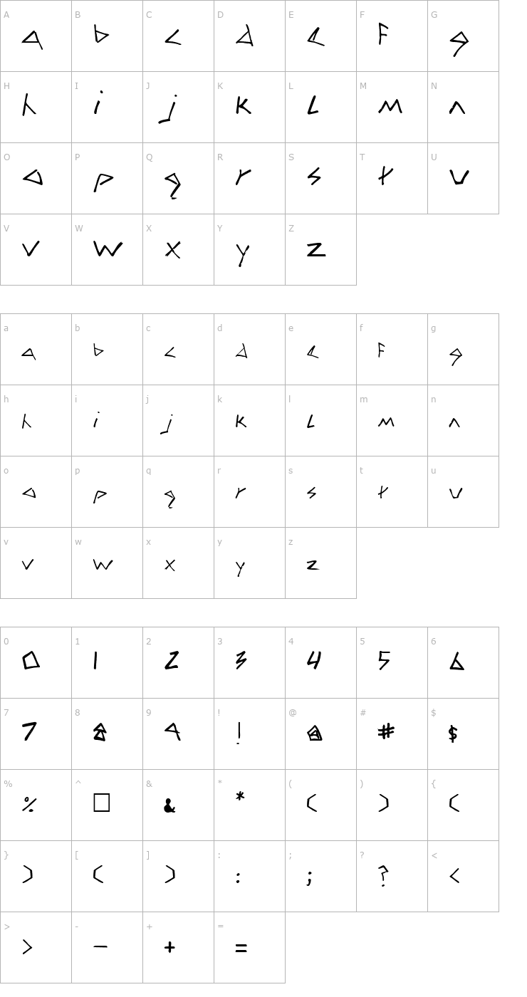 Character Map Zag Font