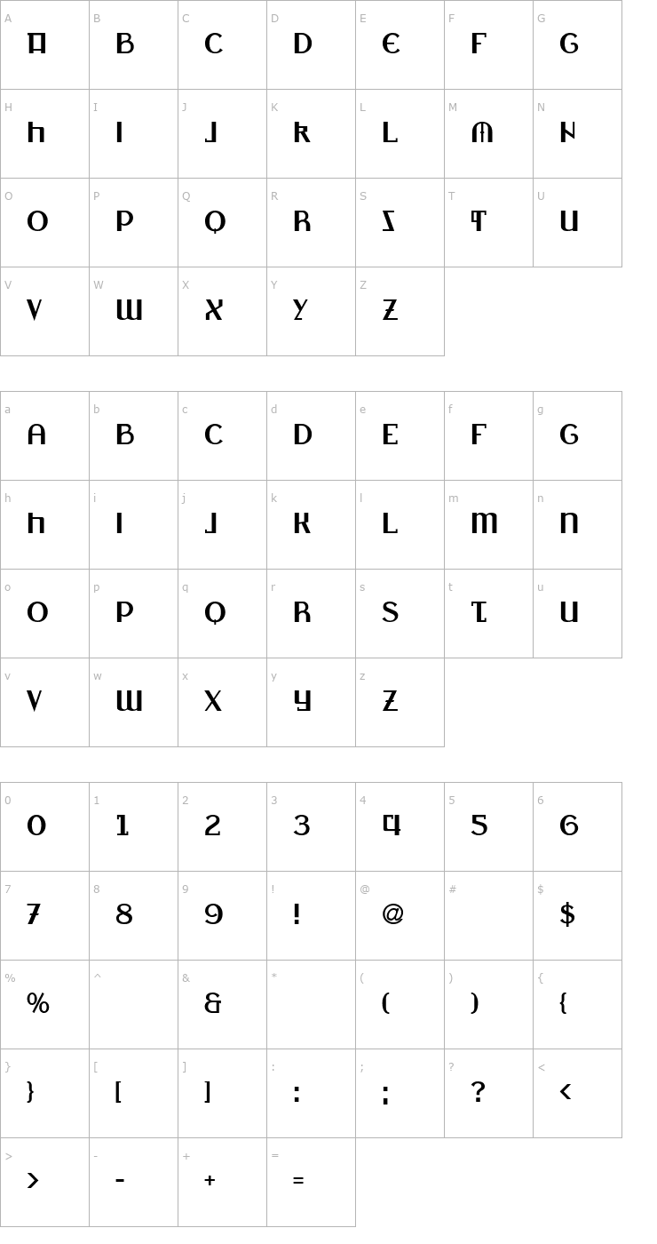 Character Map Zagora Bold Font