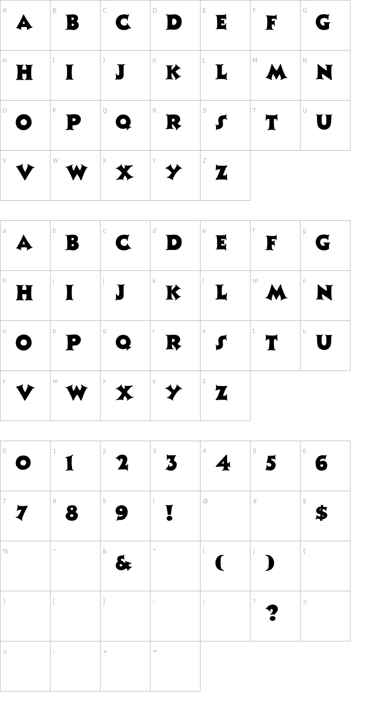 Character Map Zaleski Font