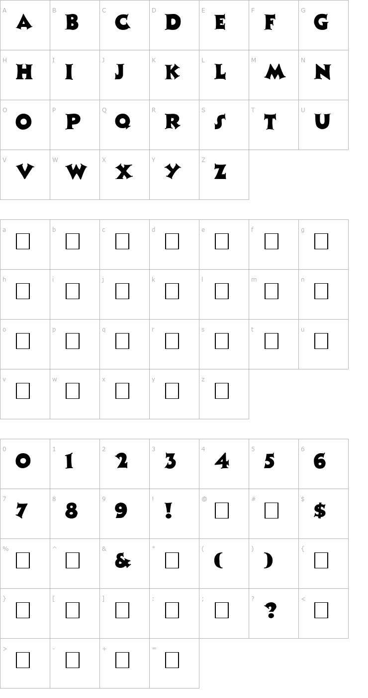 Character Map Zaleski Regular Font