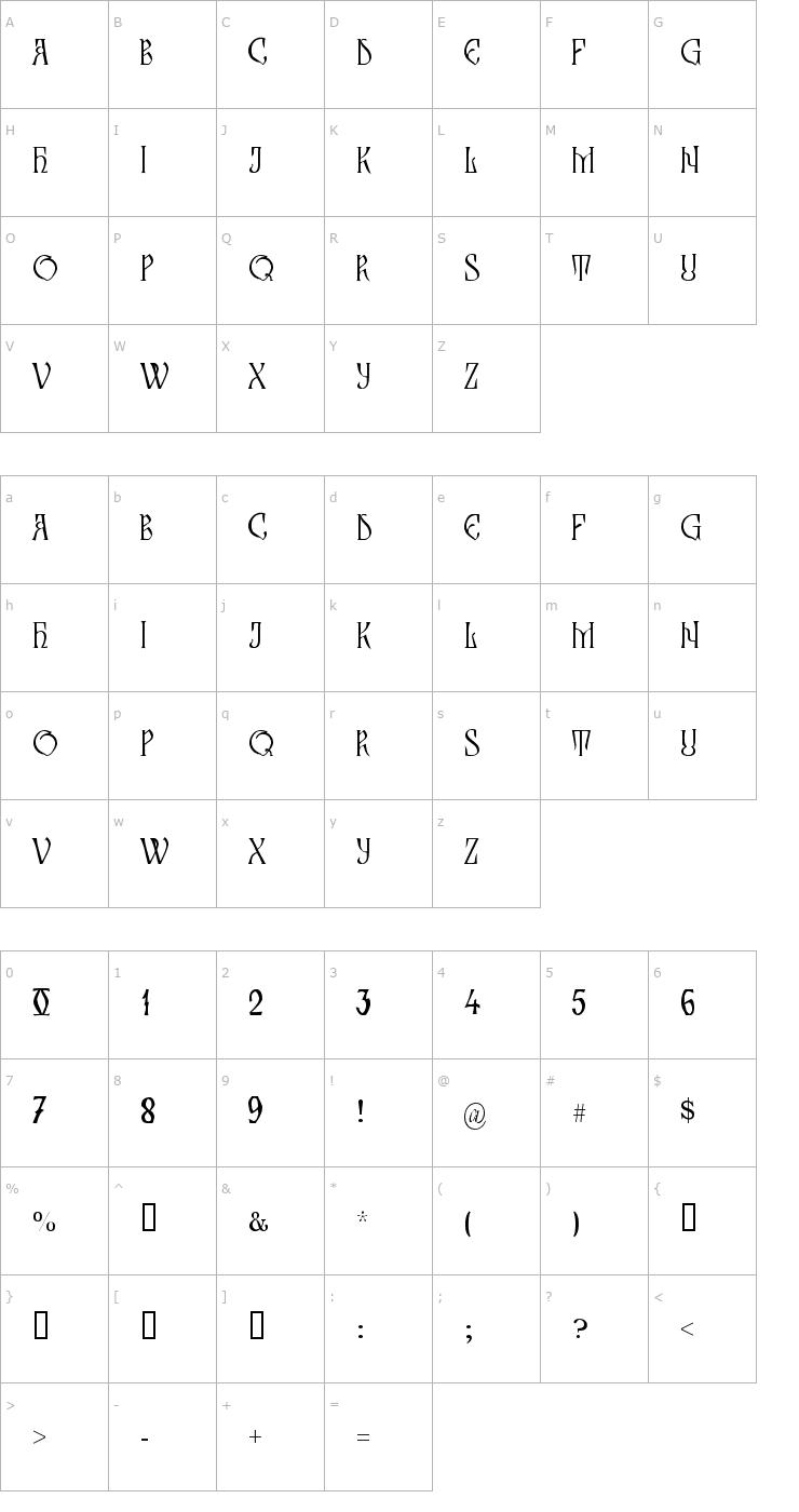 Character Map Zamolxis III Font