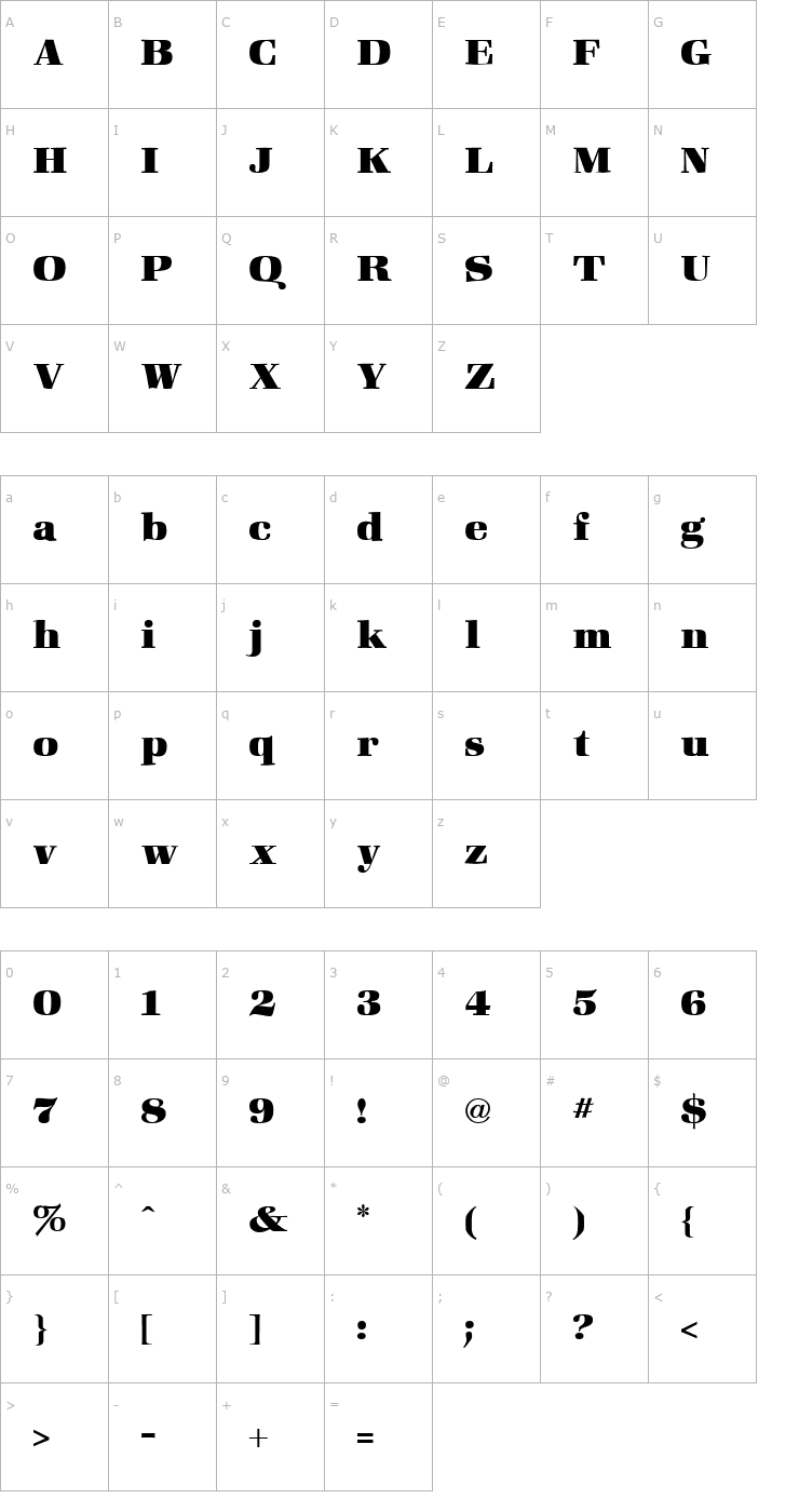 Character Map Zapf Heavy Regular Font