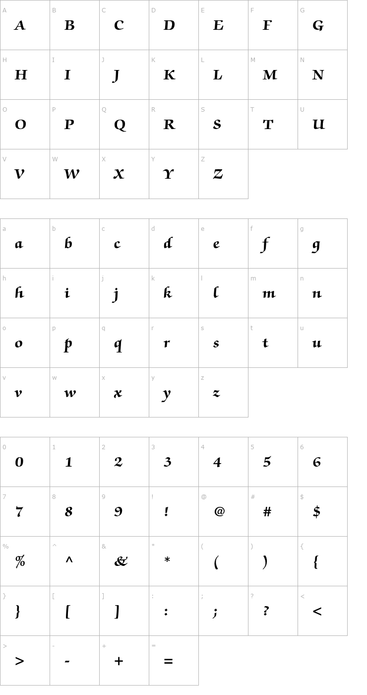 Character Map ZapfChanceryStd-Bold Font