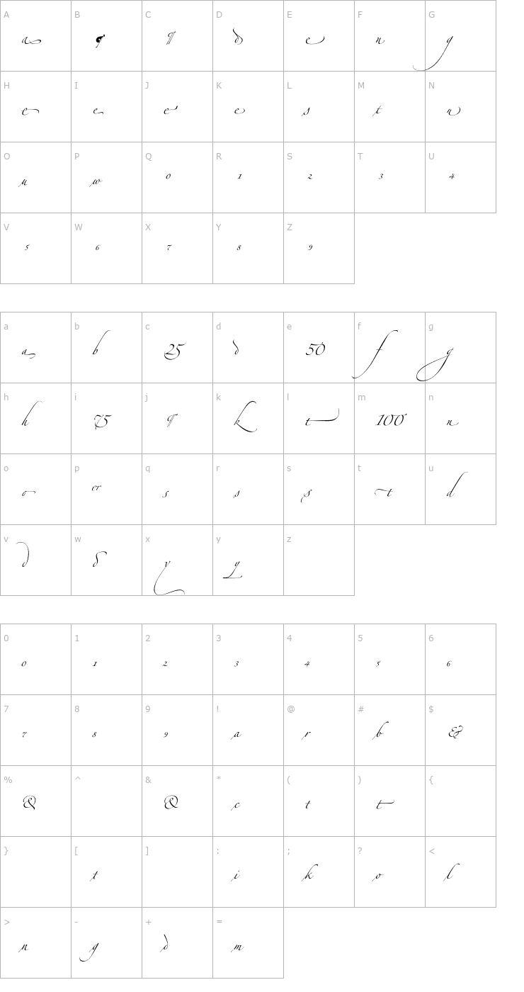 Character Map ZapfinoExtraLT-Alternate Font