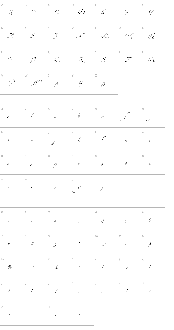 Character Map ZapfinoExtraLT-Four Font
