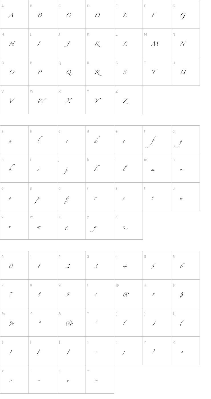 Character Map ZapfinoExtraLT-One OTF Font