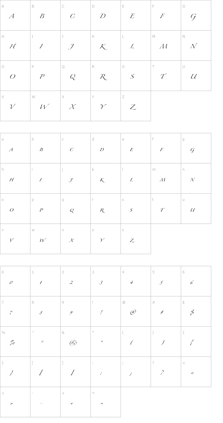 Character Map ZapfinoExtraLT-SmallCaps Font