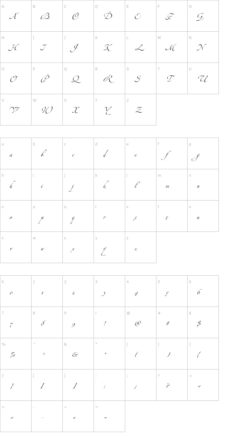 Character Map ZapfinoExtraLT-Three Font