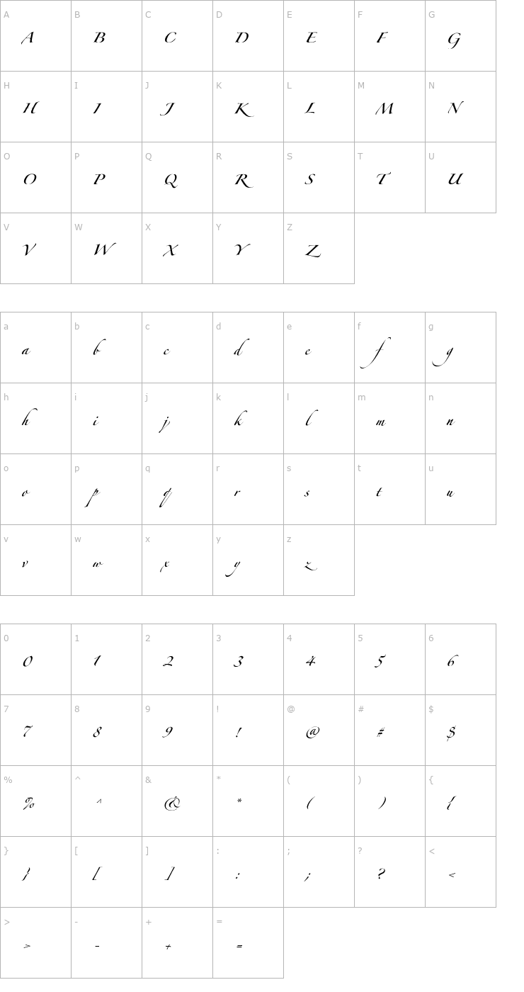 Character Map ZapfinoForteLTPro Font