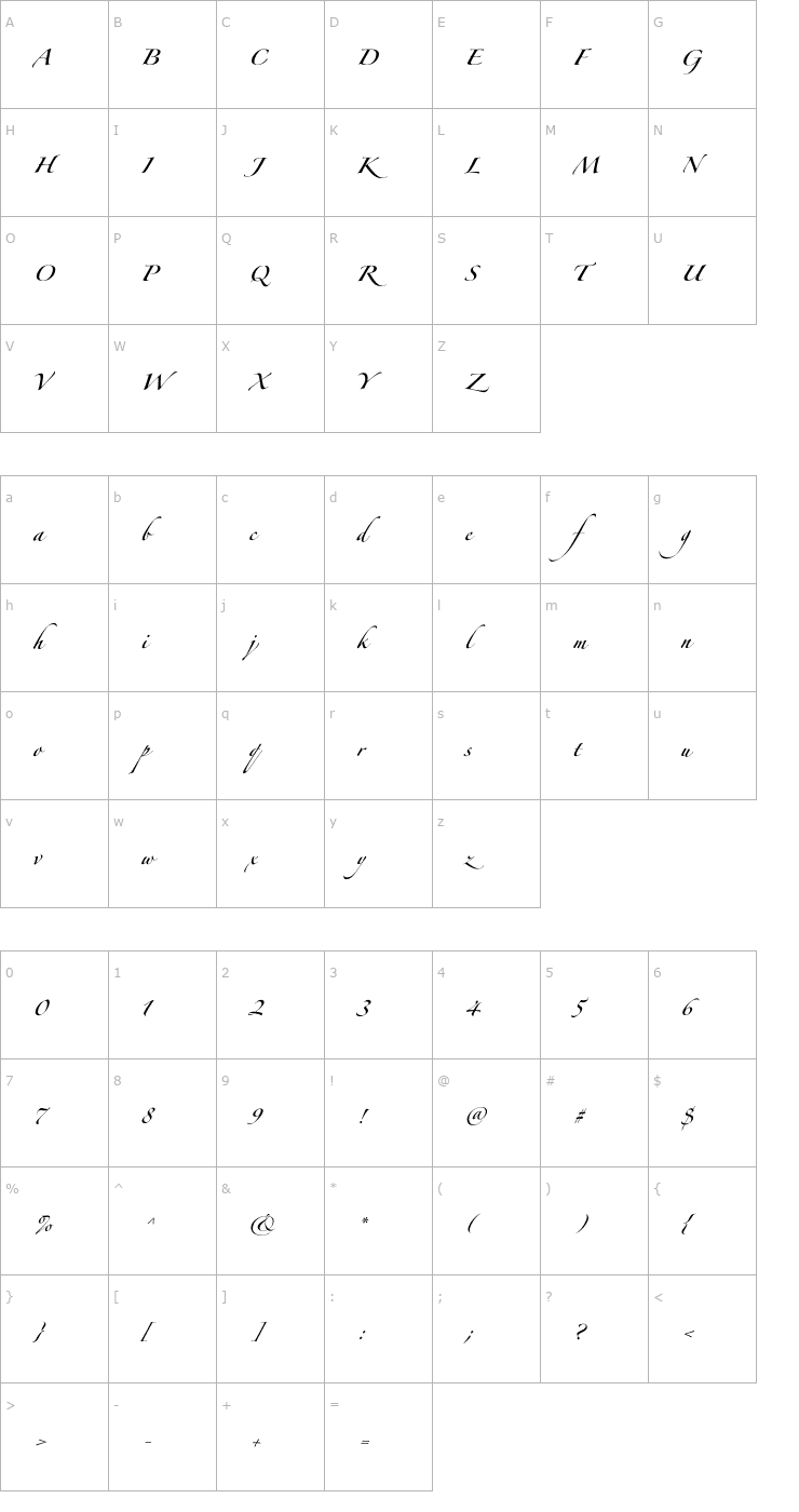 Character Map ZapfinoForteLTPro OTF Font