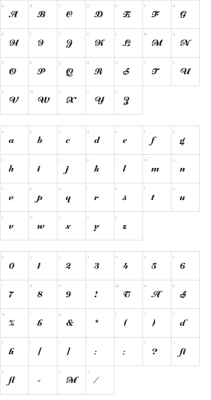 Character Map Zaragoza LET Plain1.0 Font